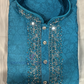 Delightful Teal Blue Color Cotton With Embroidery Work Designer Men's Kurta With Pajama Pant