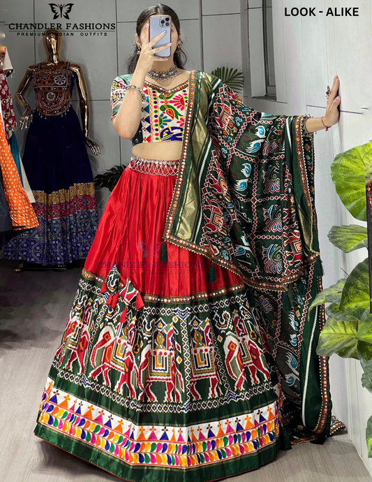 Beautiful Multicolor Color Dola Silk With Printed And Mirror Work Chaniya Choli For Women