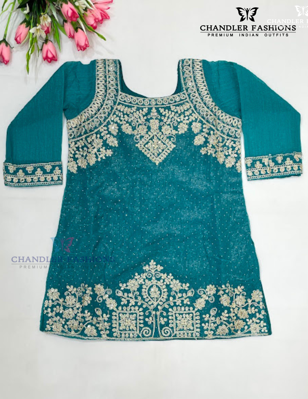Teal Green Sharara Suit With Embroidery Work In Mesa