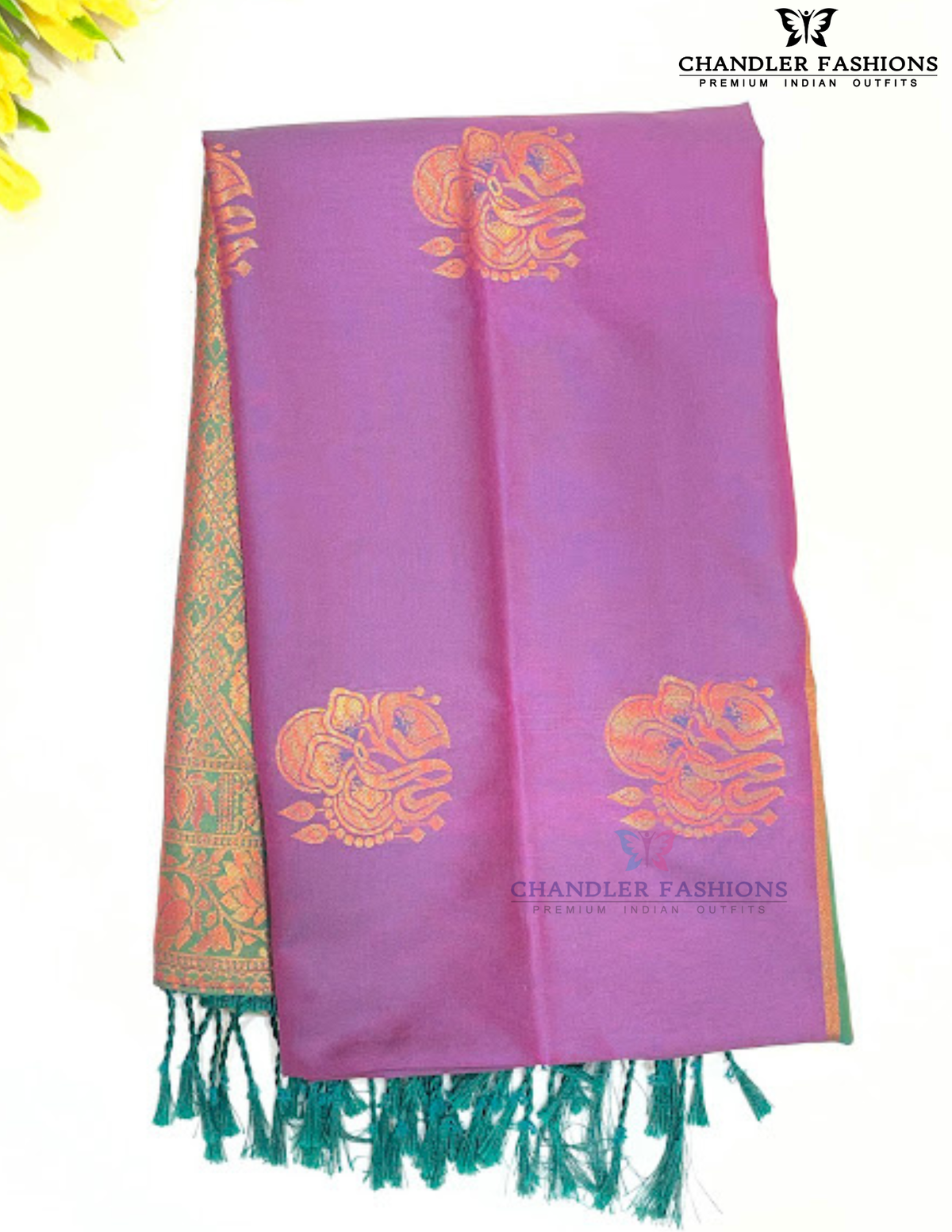 Alluring Purple Color Soft Silk With Green Border Saree Print Work For Women