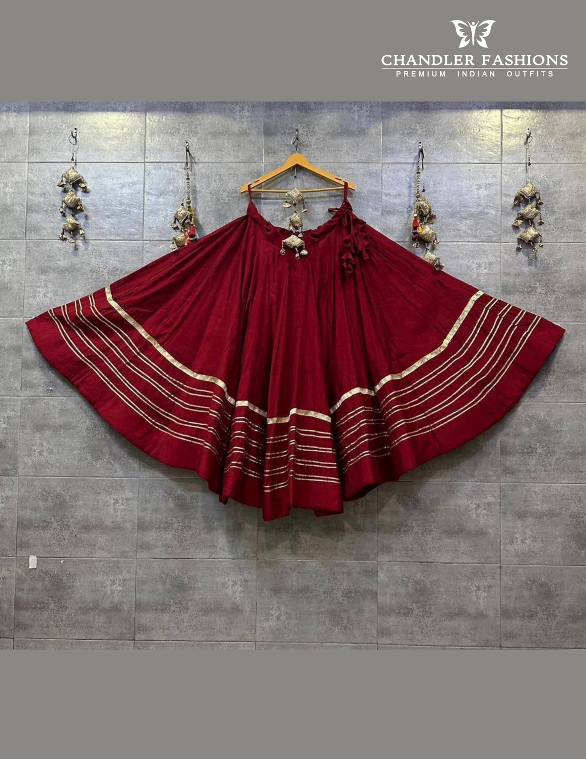Stunning Red Color Rayon Cotton With Zari Work Skirts For Women