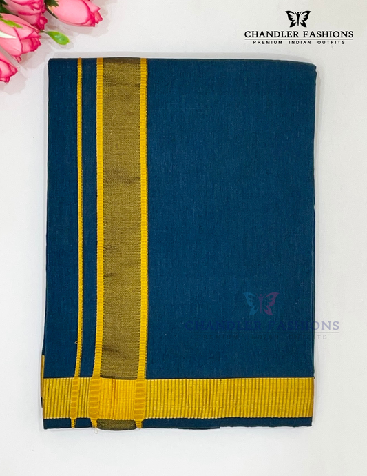 Attractive Men's Peacock Blue Color Cotton Dhoti