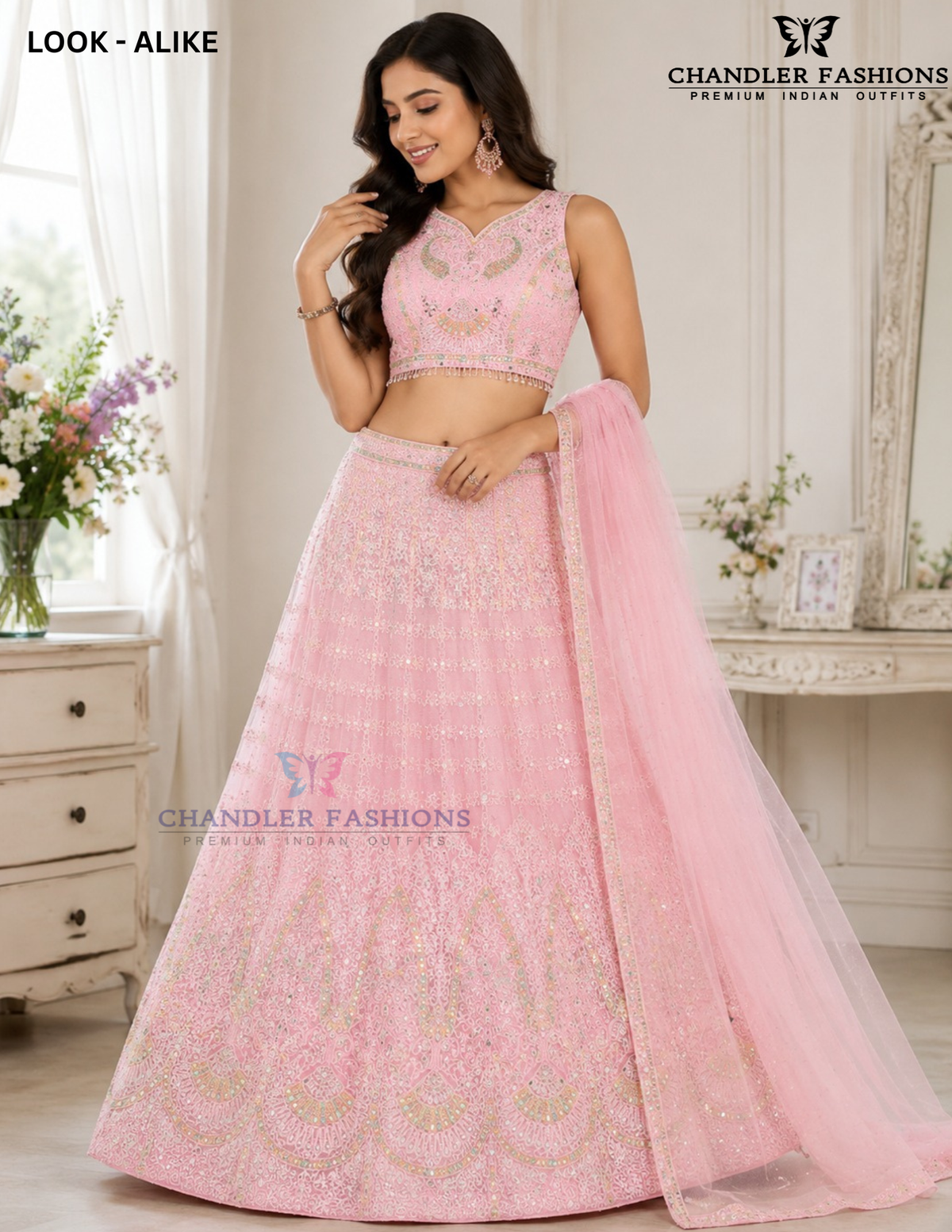 Elagant Light Pink Color Net With Embroidery And Sequins Work Lehenga Choli For Women