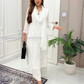 Wonderful White Color Muslin With Embroidery Work Palazzo Suits With Dupatta For Women