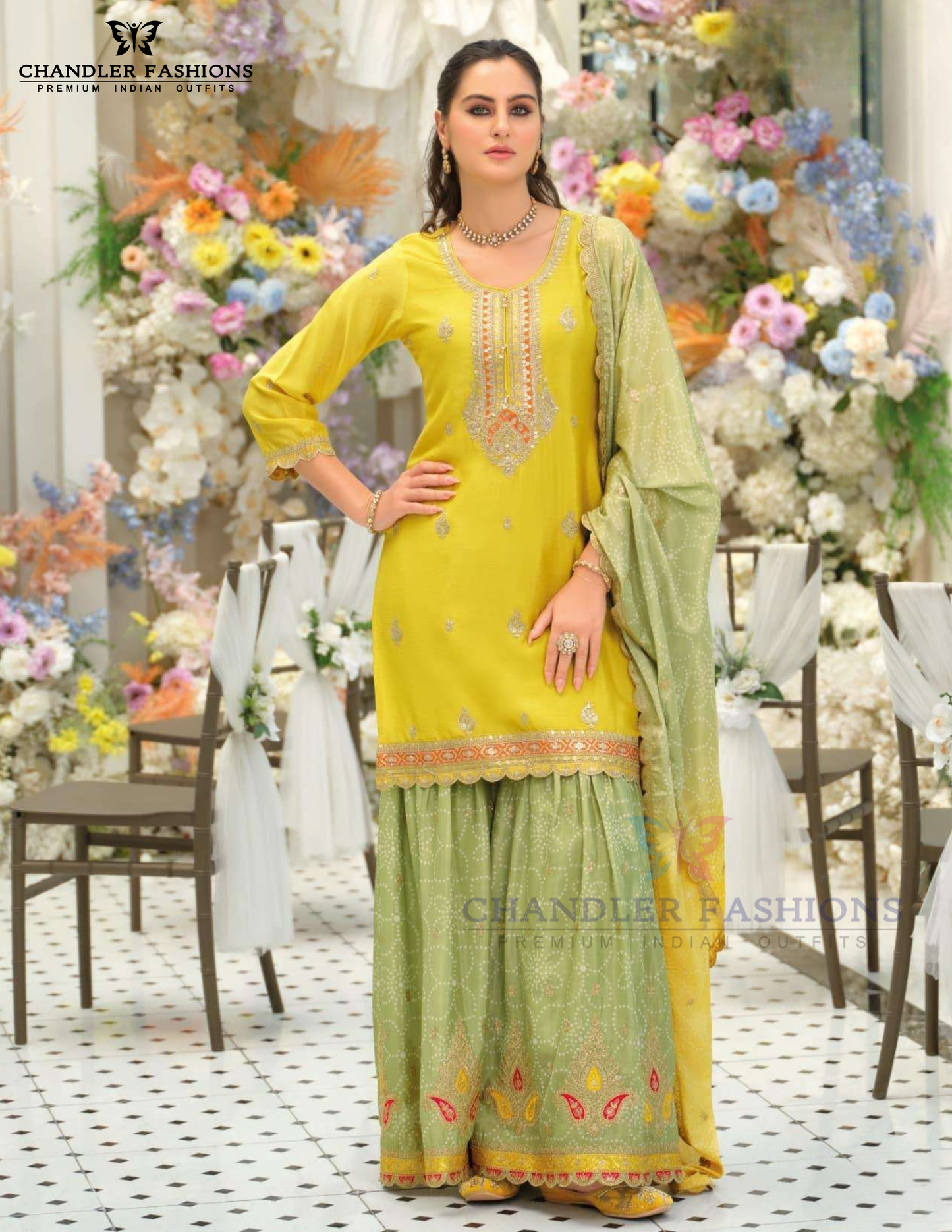 Chinon With Embroidery Work Sharara Suits In USA