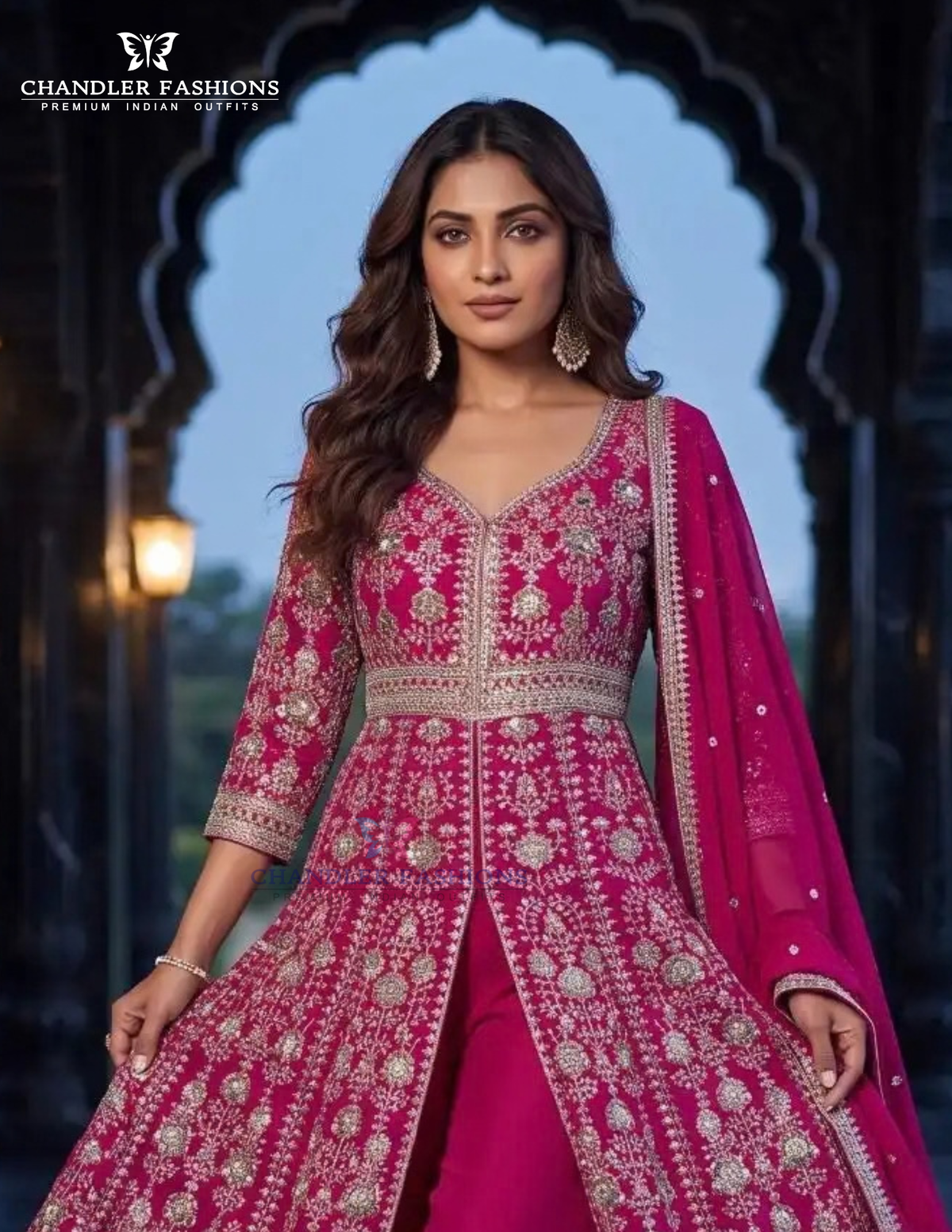 Pink Color Chinon With Embroidery Work Palazzo Suit In USA