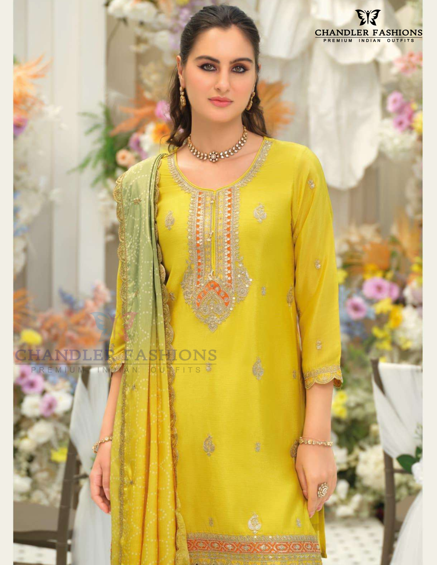 Yellow Color Heavy Chinon With Embroidery Work Sharara Suits Near Me