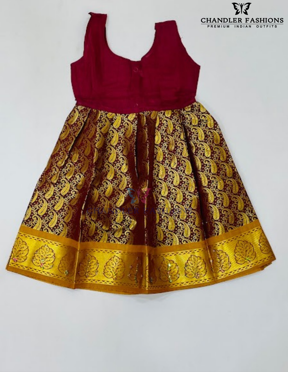 Yellow And Brown Color Art Silk Langa Set With Zari Work In Tempe
