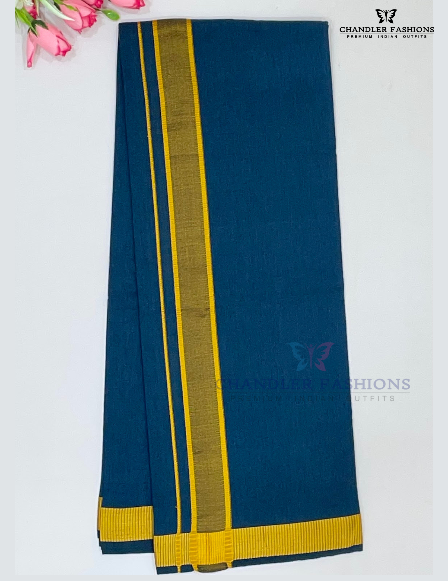 Attractive Men's Peacock Blue Color Cotton Dhoti Near Me