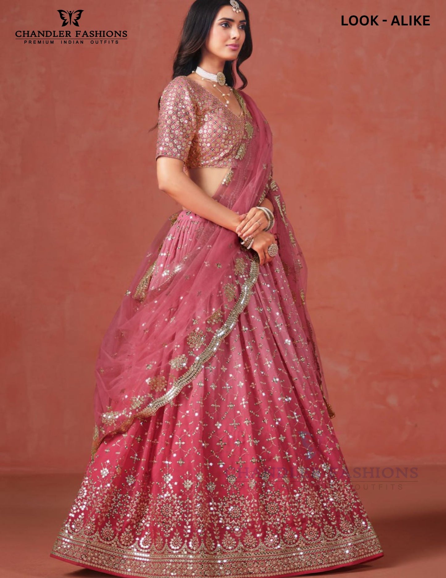 Peach Color Embroidery And Sequins Work Lehenga In Yuma