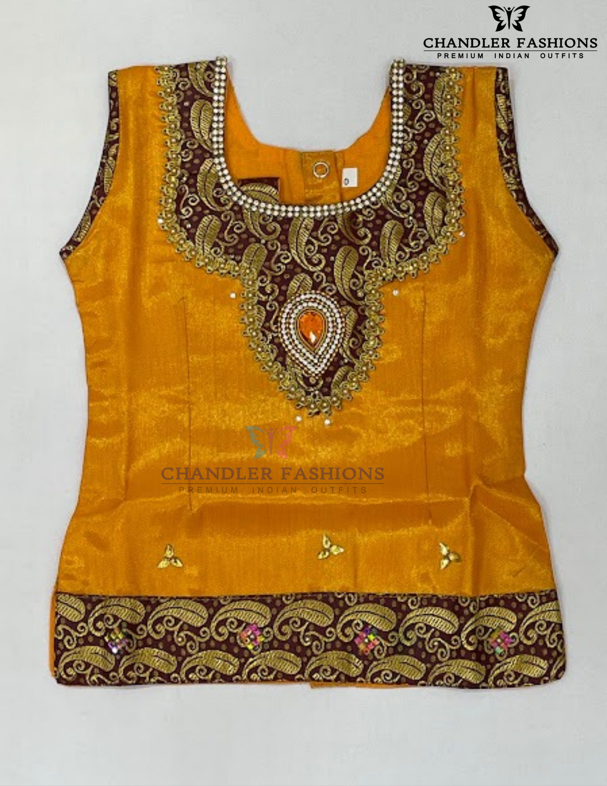 Yellow And Brown Color Langa Set With Stone And Zari Work In Mesa
