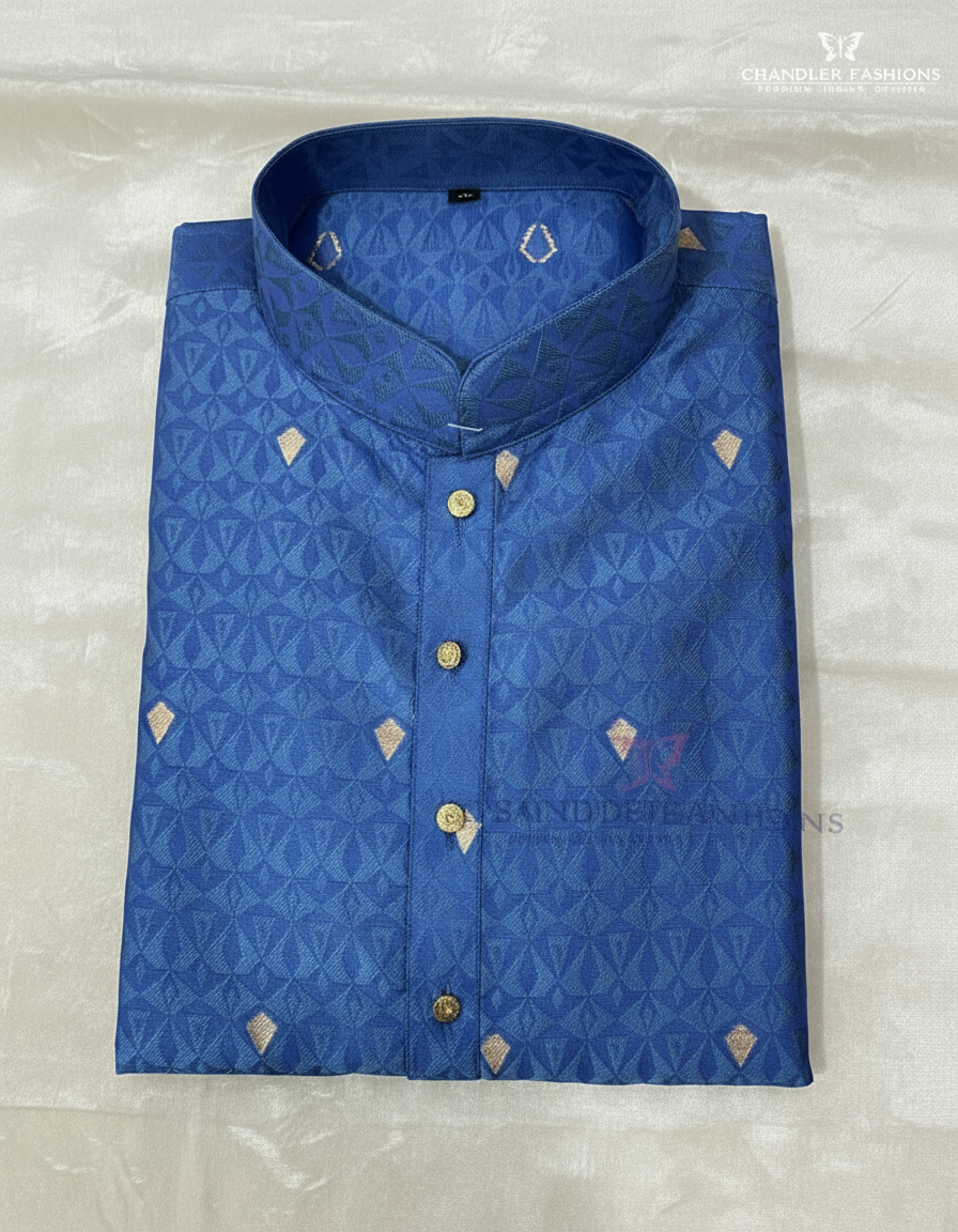 Alluring Blue Color With Embroidery Work Kurta Suits For Men