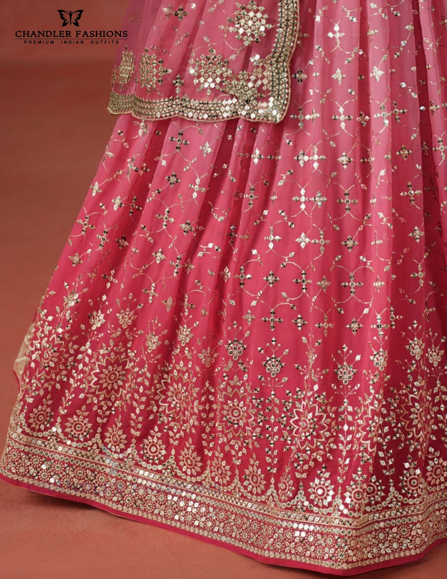 Peach Color Embroidery Work Lehenga In Mesa