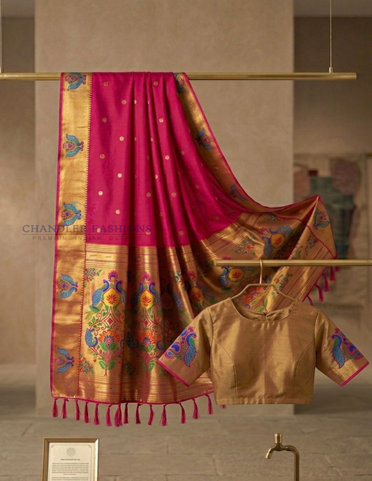 Alluring Dark Pink Color Soft Silk With Paithani Work Saree For Women