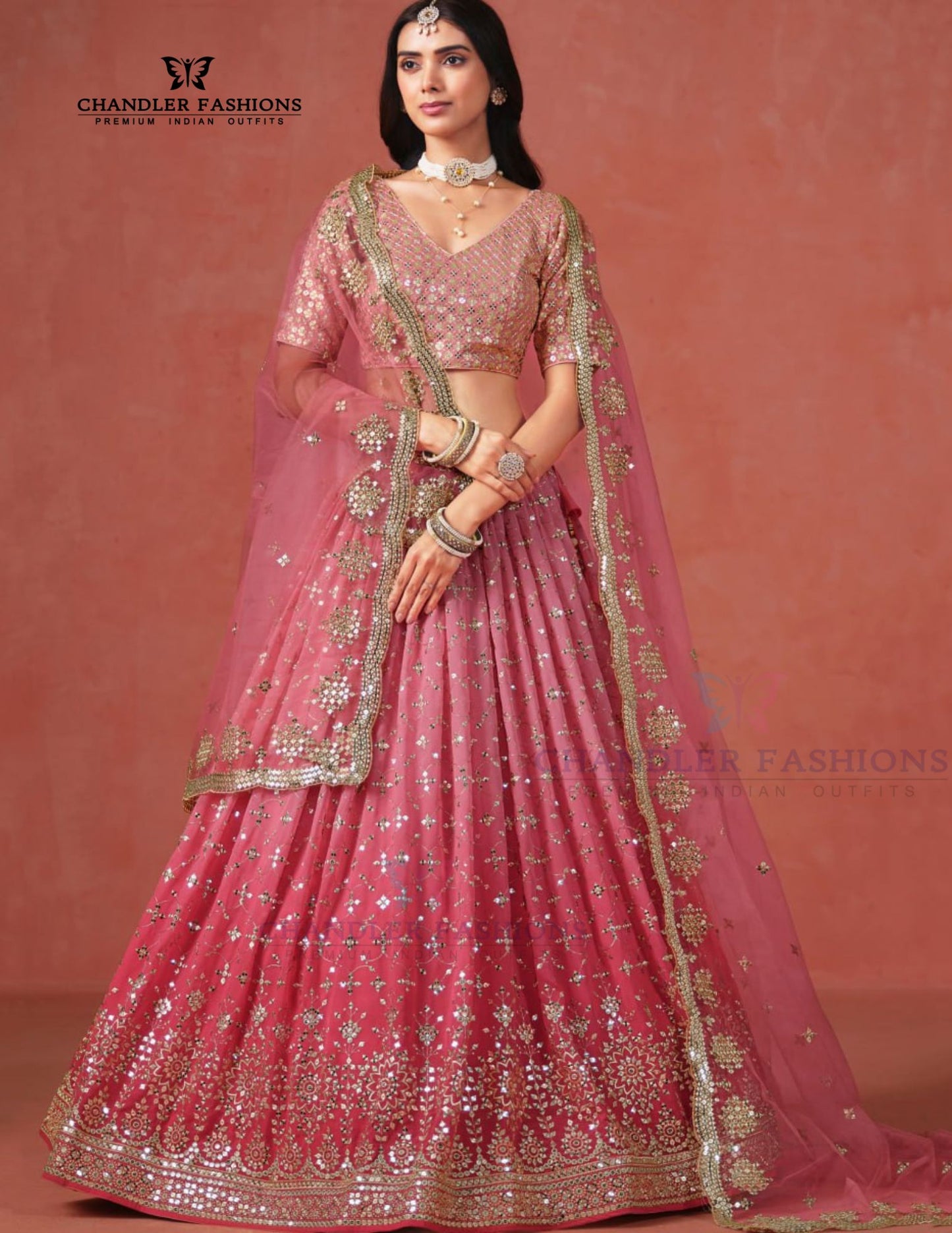 Peach Color Georgette With Embroidery Work Lehenga In Casa Grande