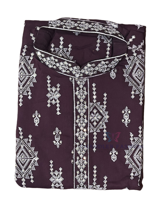 Stunning Wine Color With Embroidery And Sequins Work Kurta Suits For Men
