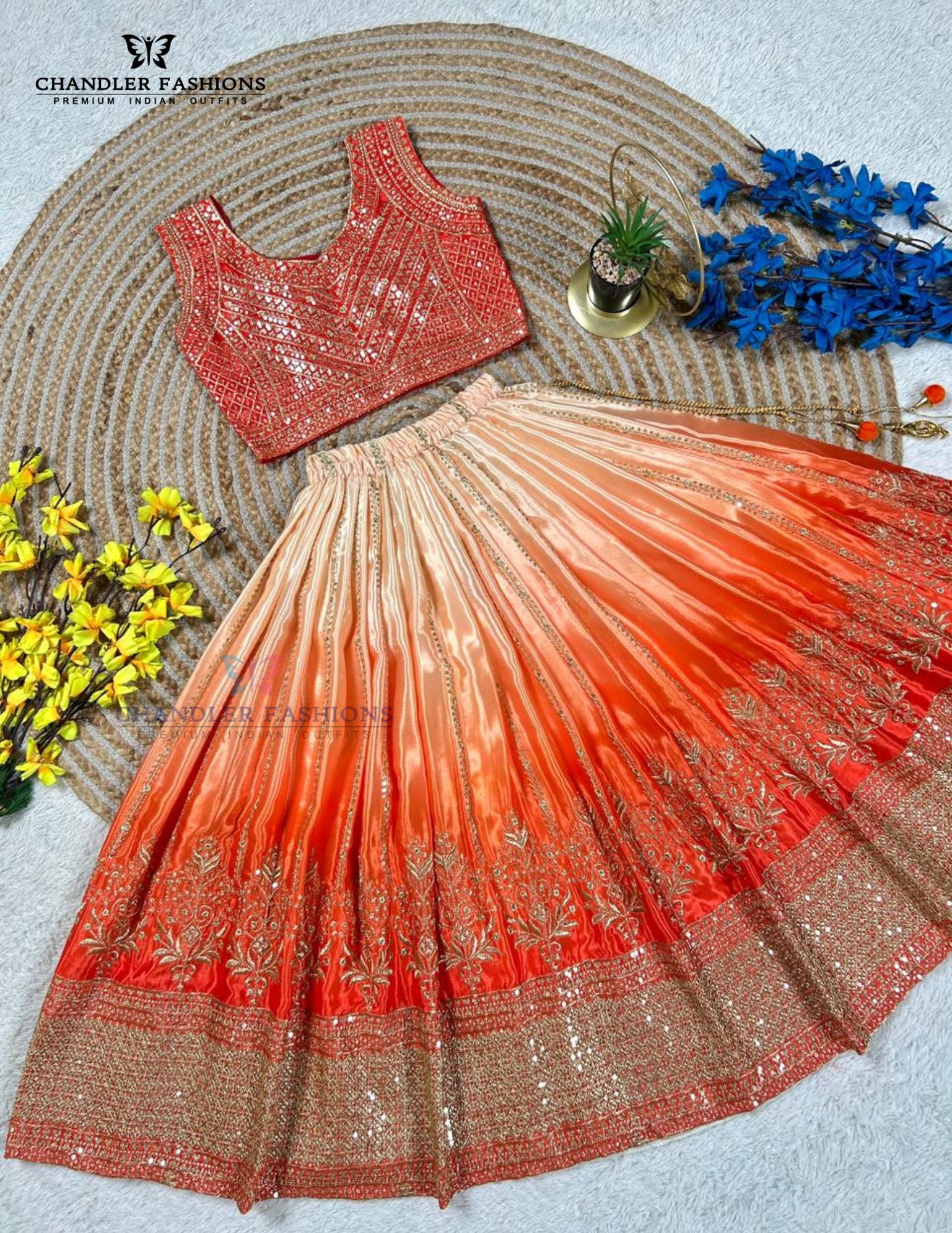 Lovely Orange Embroidery And Sequins Work Choli Set With Dupatta In USA