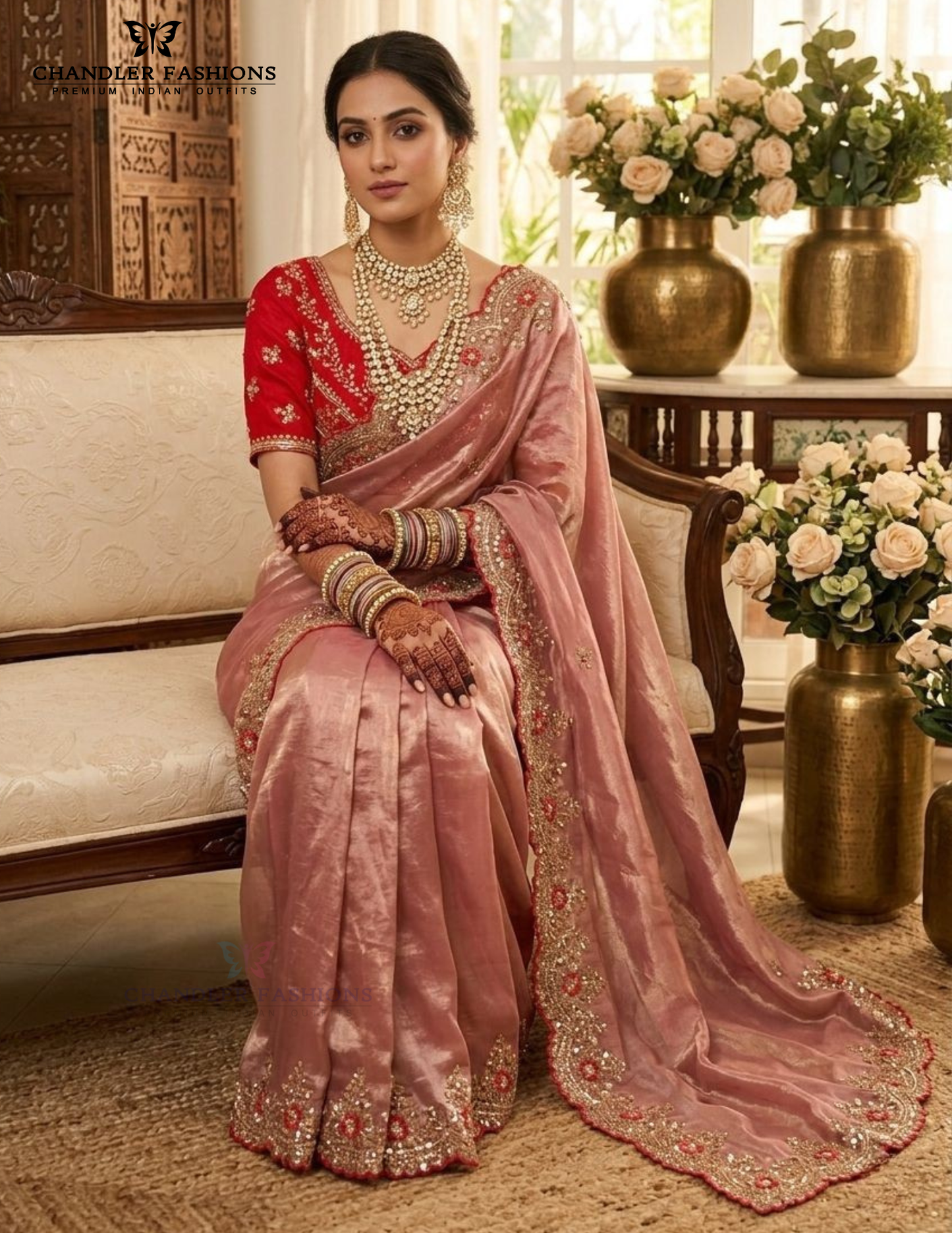 PinkColor Georgette With Embroidered Saree Zari Work In Mesa 