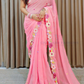 Alluring Pink Color Faux Georgette Designer Embroidery Sequins Saree For Women