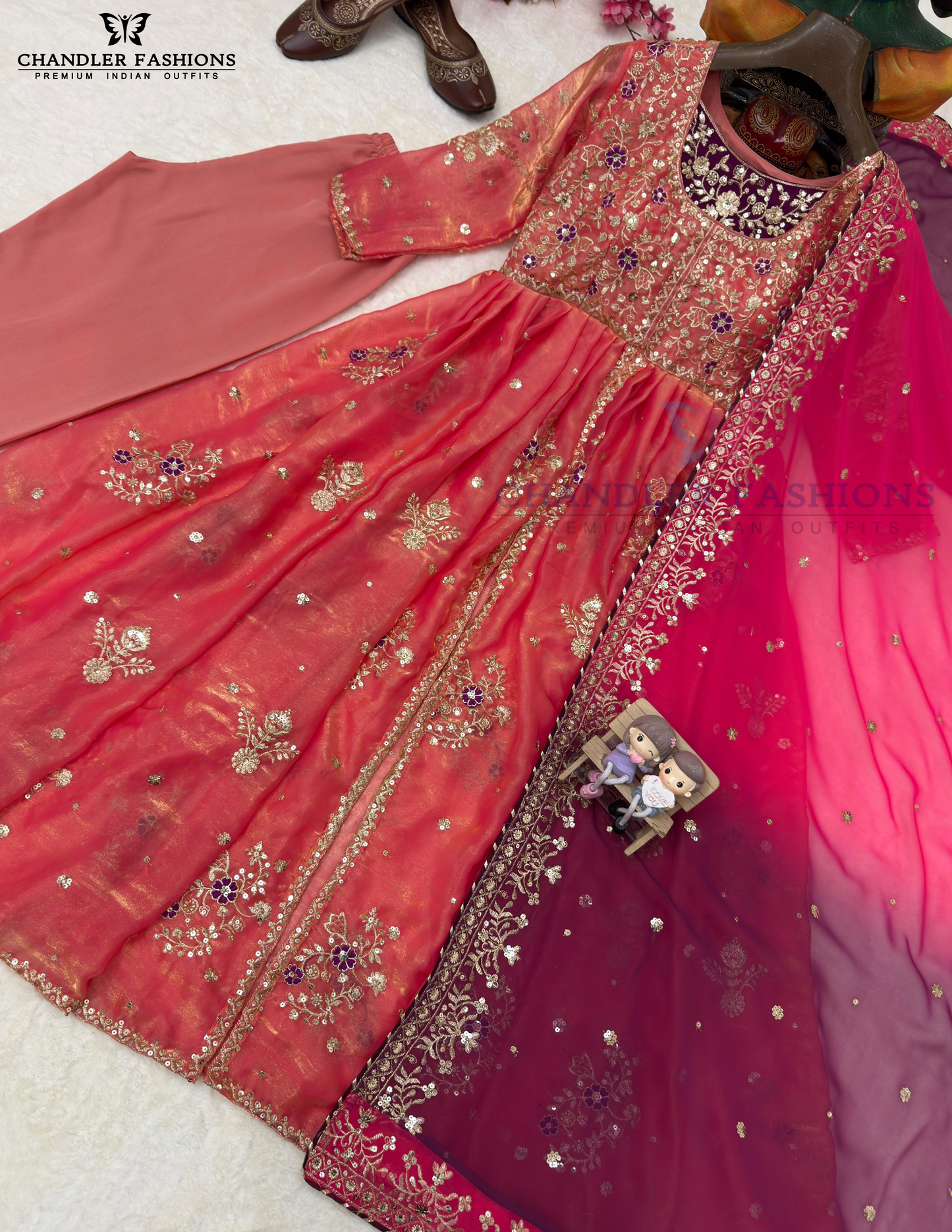 Gorgeous Pink Color Gown With Pant And Dupatta In Suncity