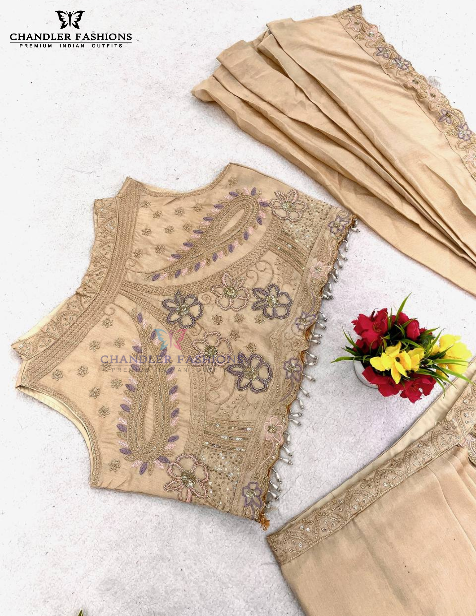 Cream Color Ready-To-Wear Geogatte Drape Saree Embroidery Work In Tempe