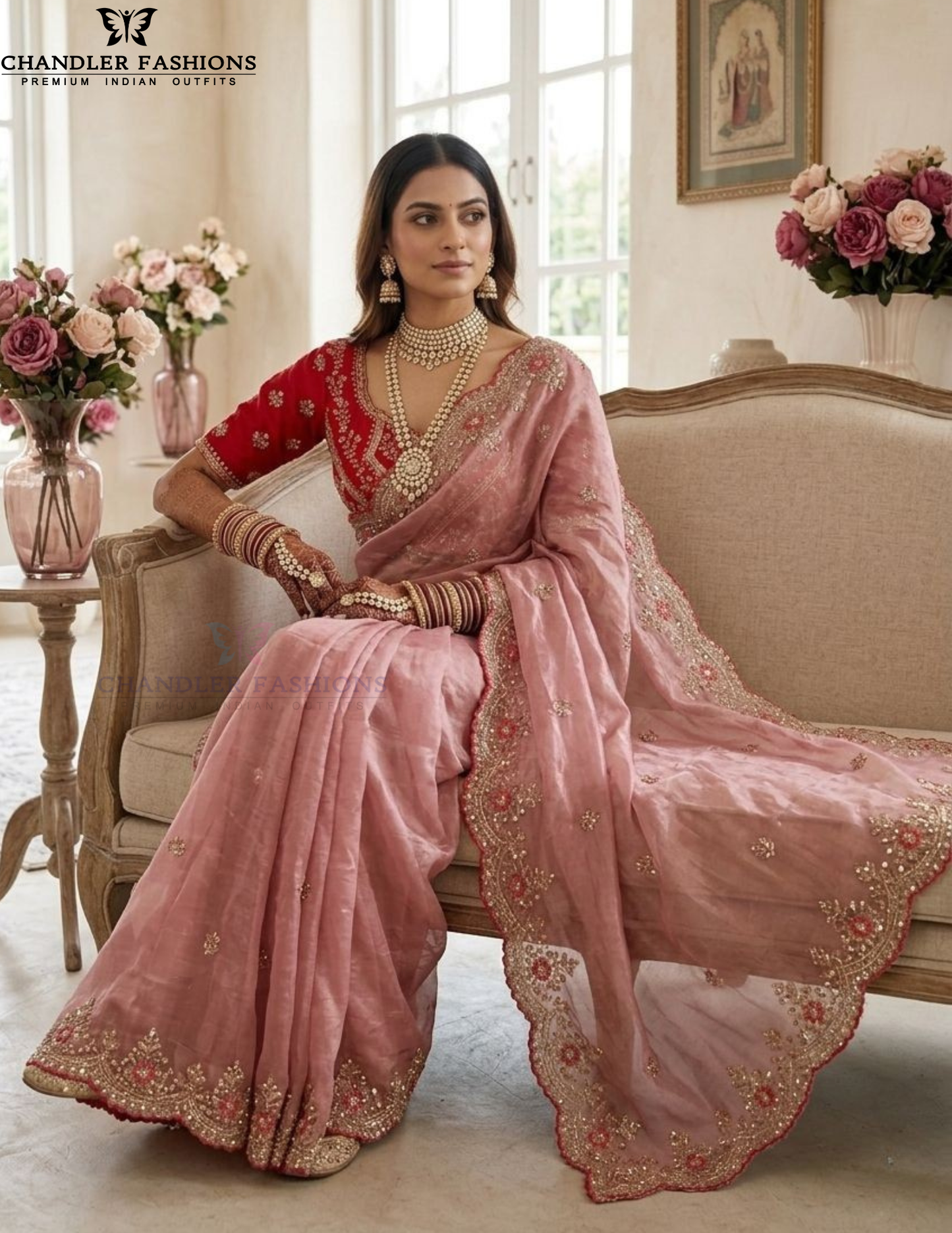 Pink Color Georgette With Embroidered Saree Zari Work In USA