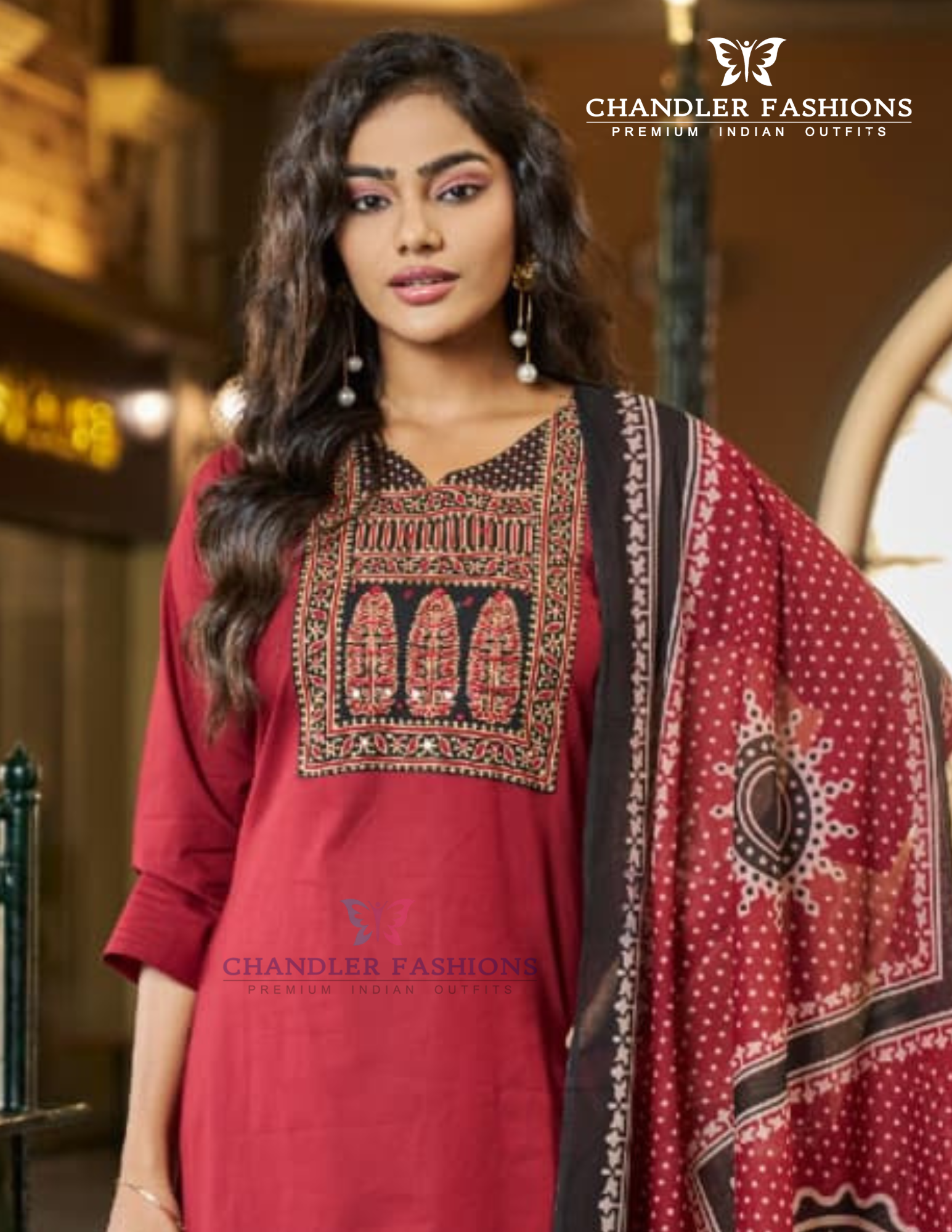 Red Color Cotton With Printed Work Salwar Suits With Dupatta Near Me