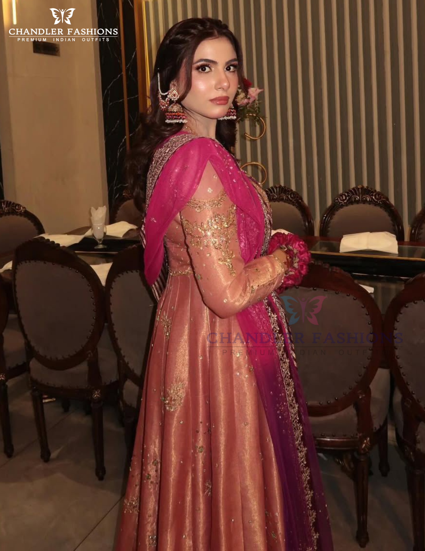 Pink Color With Sequins Embroidery Work Anarkali Gown In Mesa