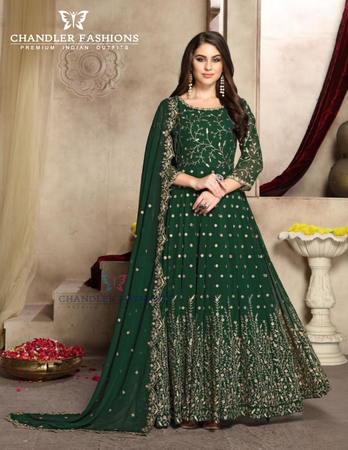 Beautiful Green Color Heavy Georgette With Embroidery Work Anarkali Suit And Dupatta