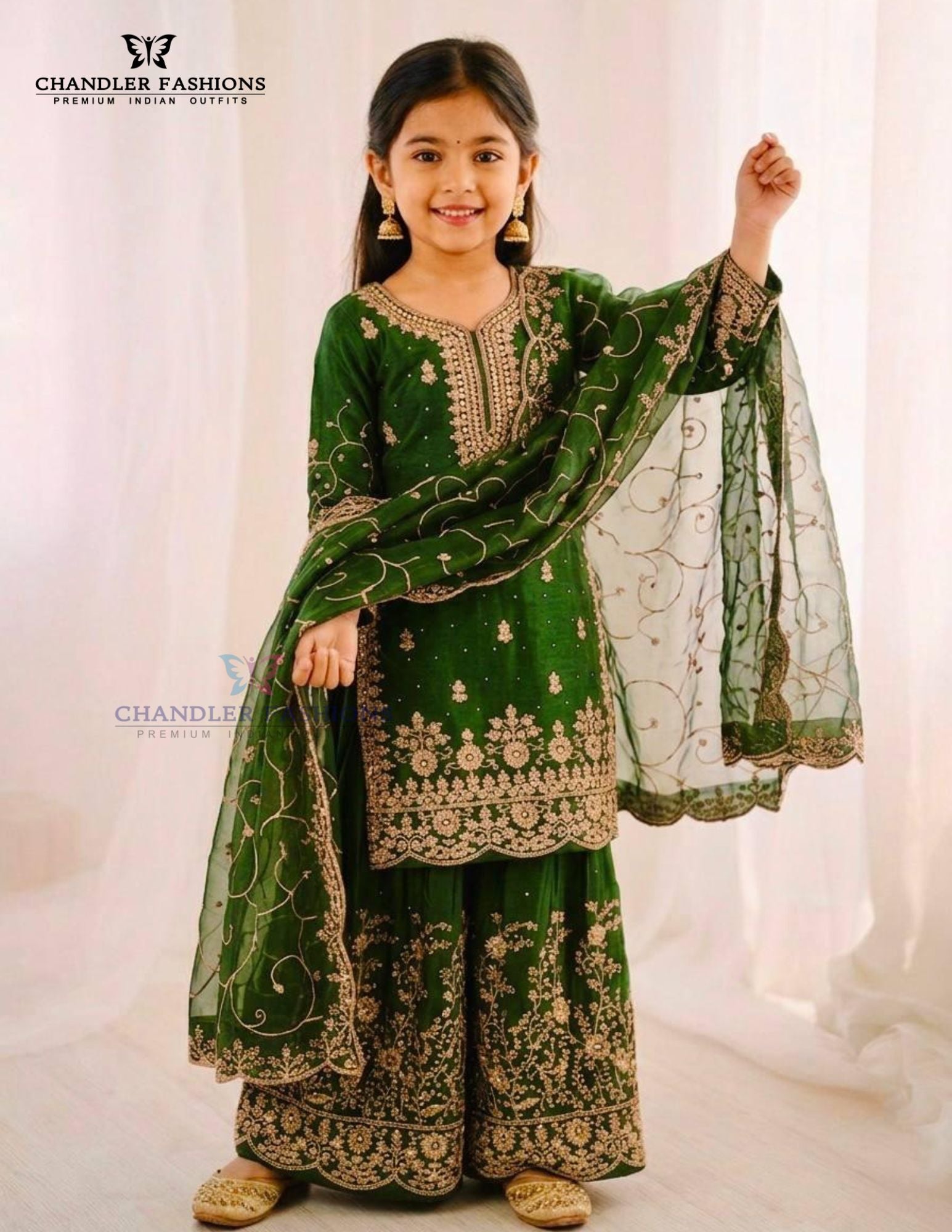 Elegant Green Color Georgette Embroidery Work Sharara Suit For Girls