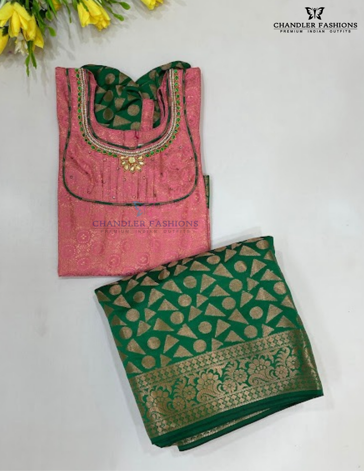 Amazing Pink and Green Color Art Silk With Stone And Zari Work Langa Sets Near Me