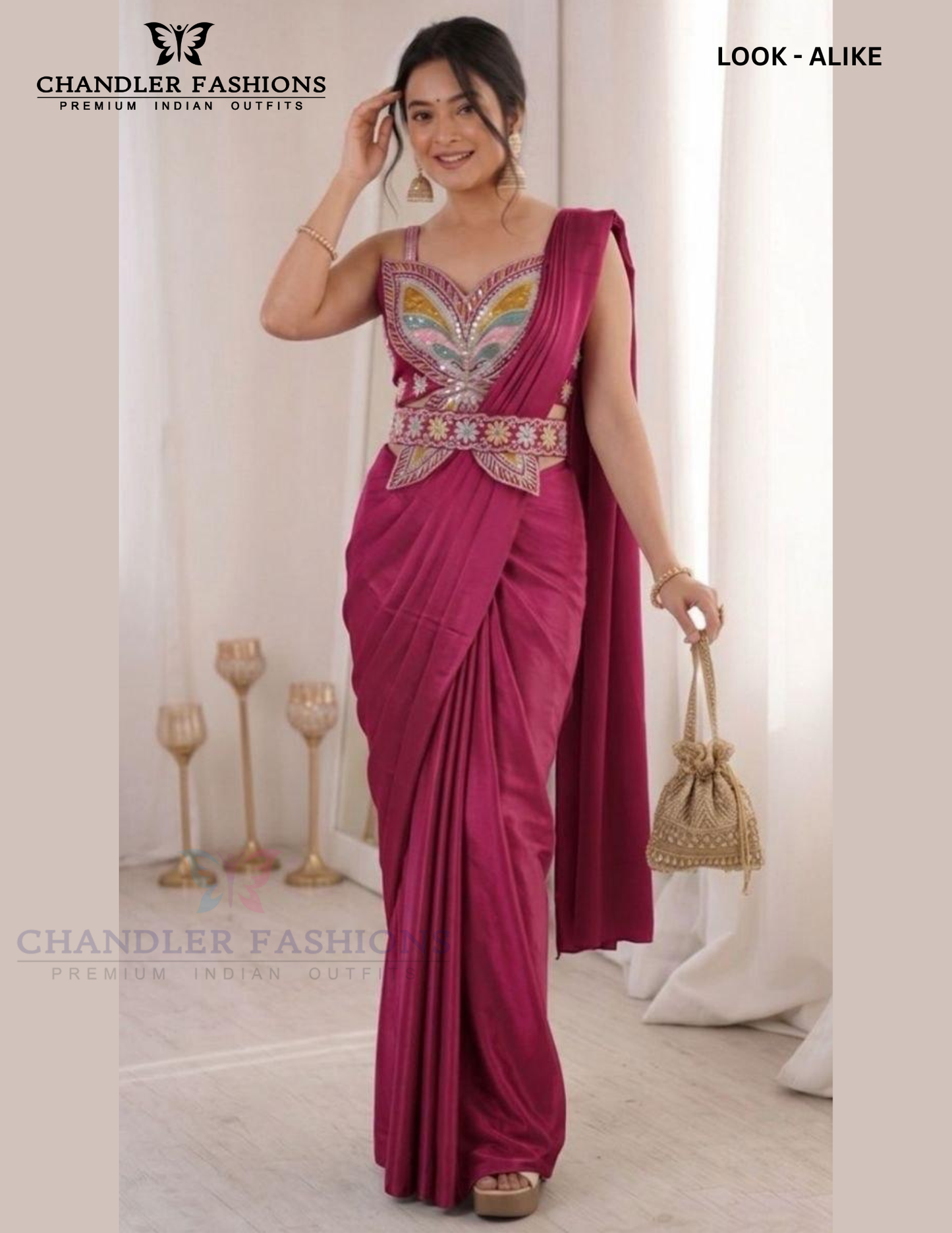 Gorgeous Red Color Ready To Wear Saree With Embroidery Work For Women