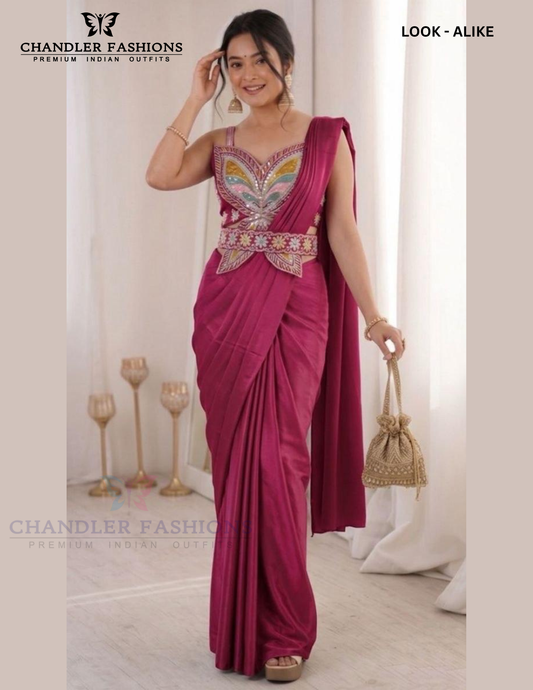 Gorgeous Red Color Ready To Wear Saree With Embroidery Work For Women