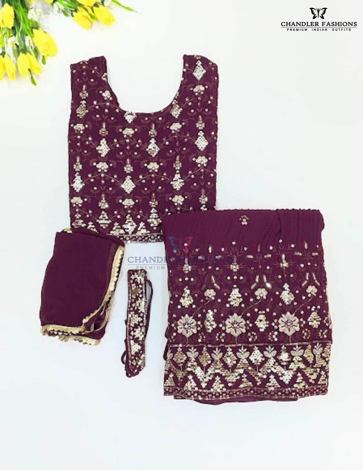Stunning Wine Color Georgette Choli Set With Embroidery And Sequins Work Near Me