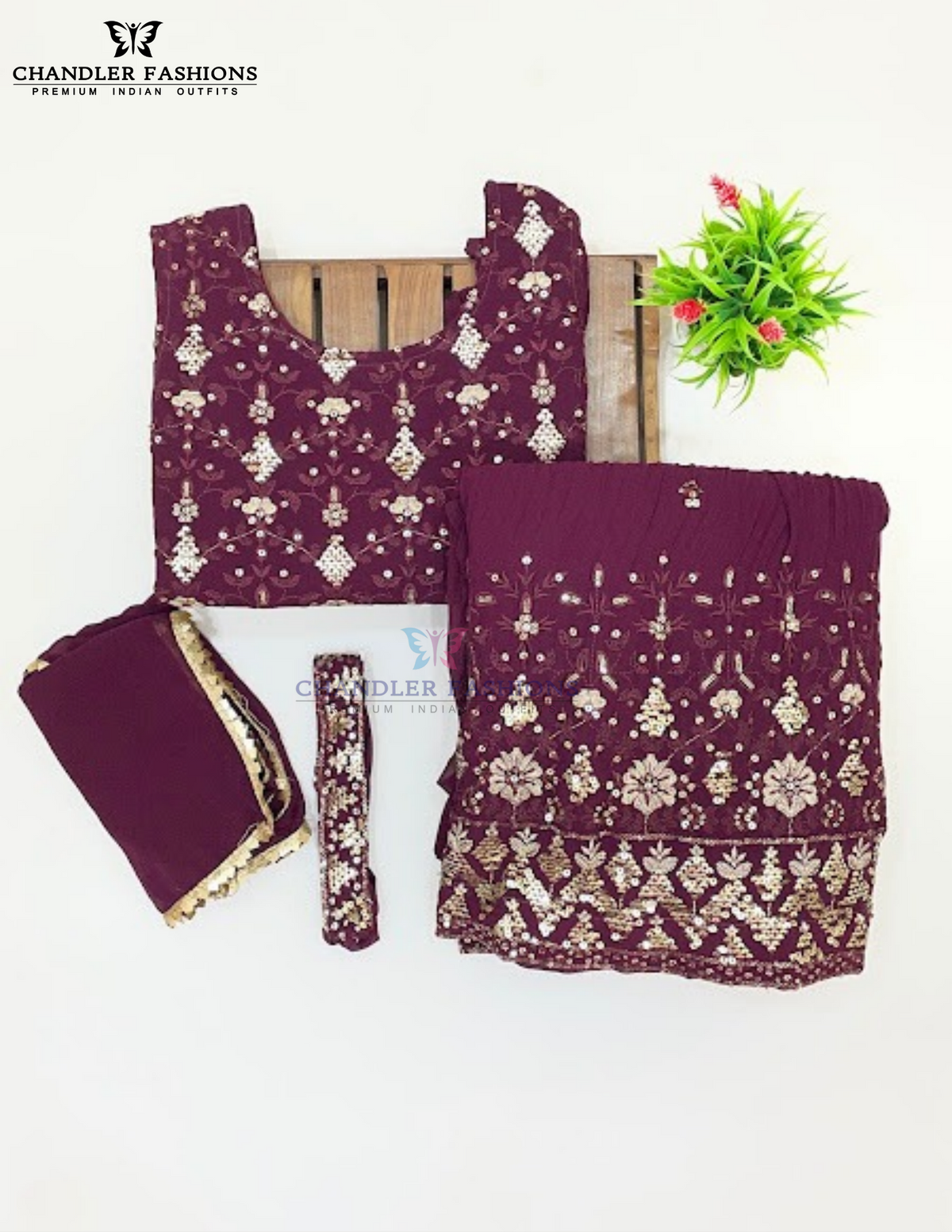Wine Color Georgette Choli Set With Embroidery And Sequins Work In USA