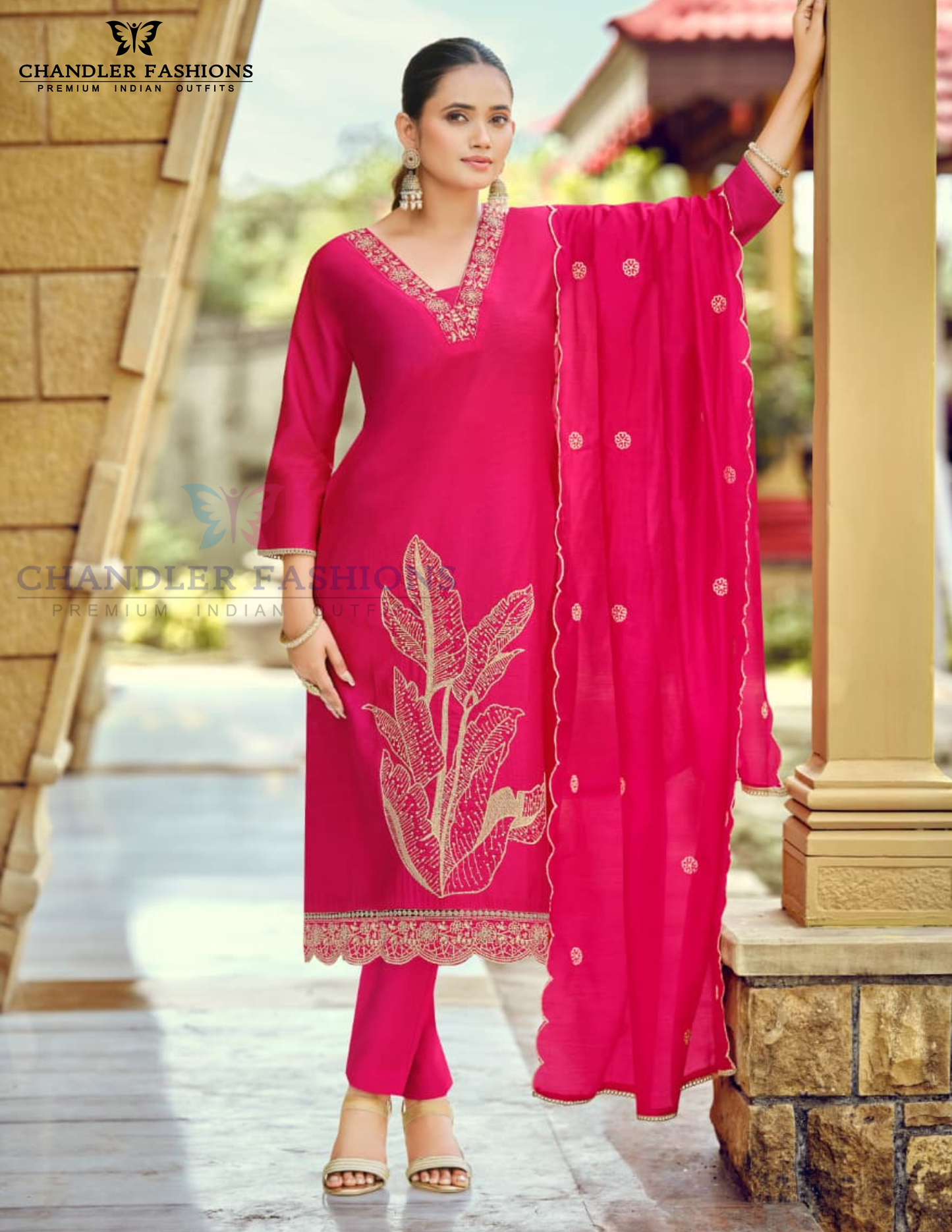 Elegant Rani Pink Color Rayon With Hand Embroidery Work Salwar Suits With Dupatta