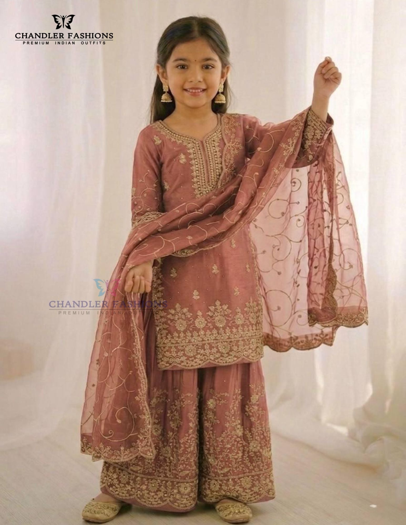 Wonderful Peach Color Georgette Embroidery Work Sharara Suit For Girls