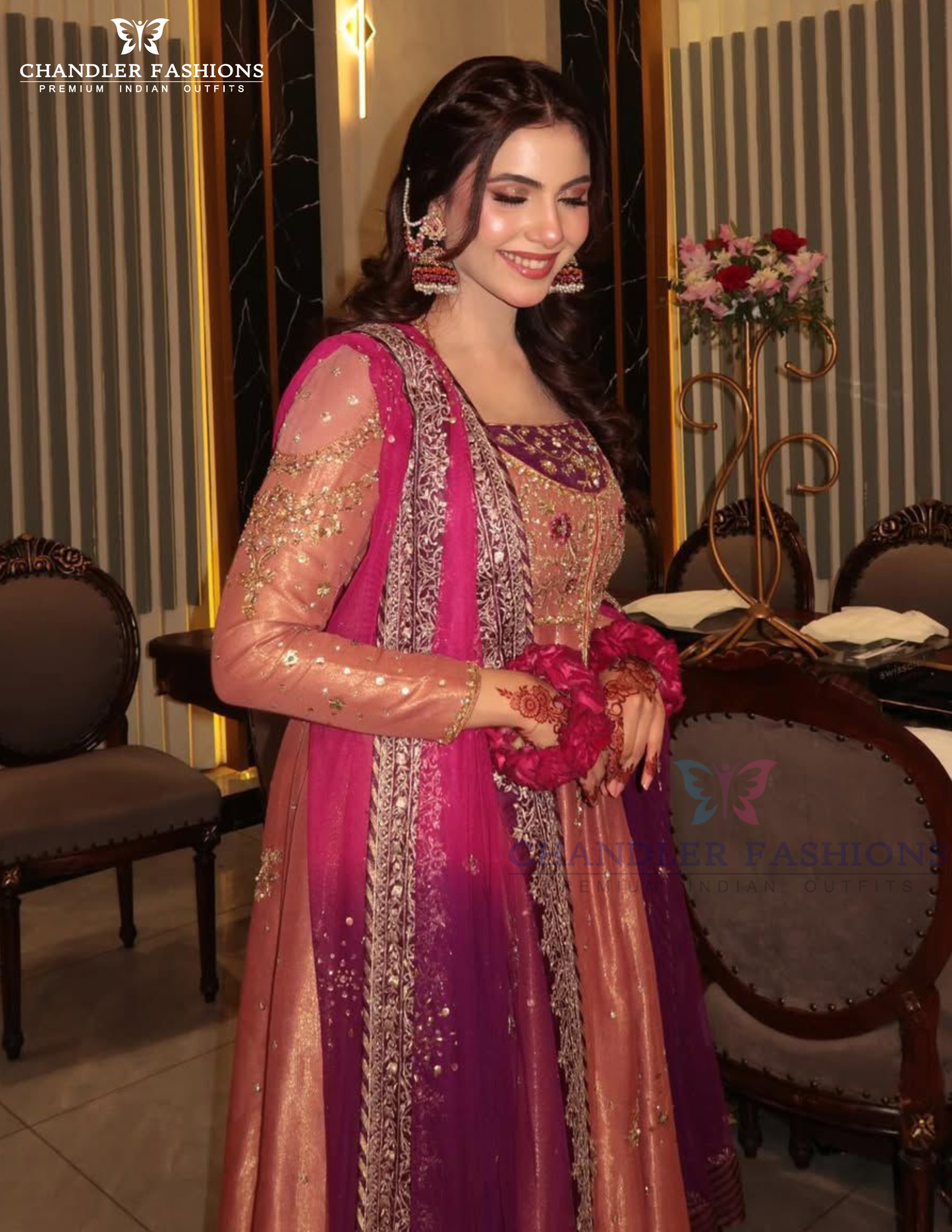 Pink Color Fendi Silk With Sequins Embroidery Work Anarkali Gown Near Me