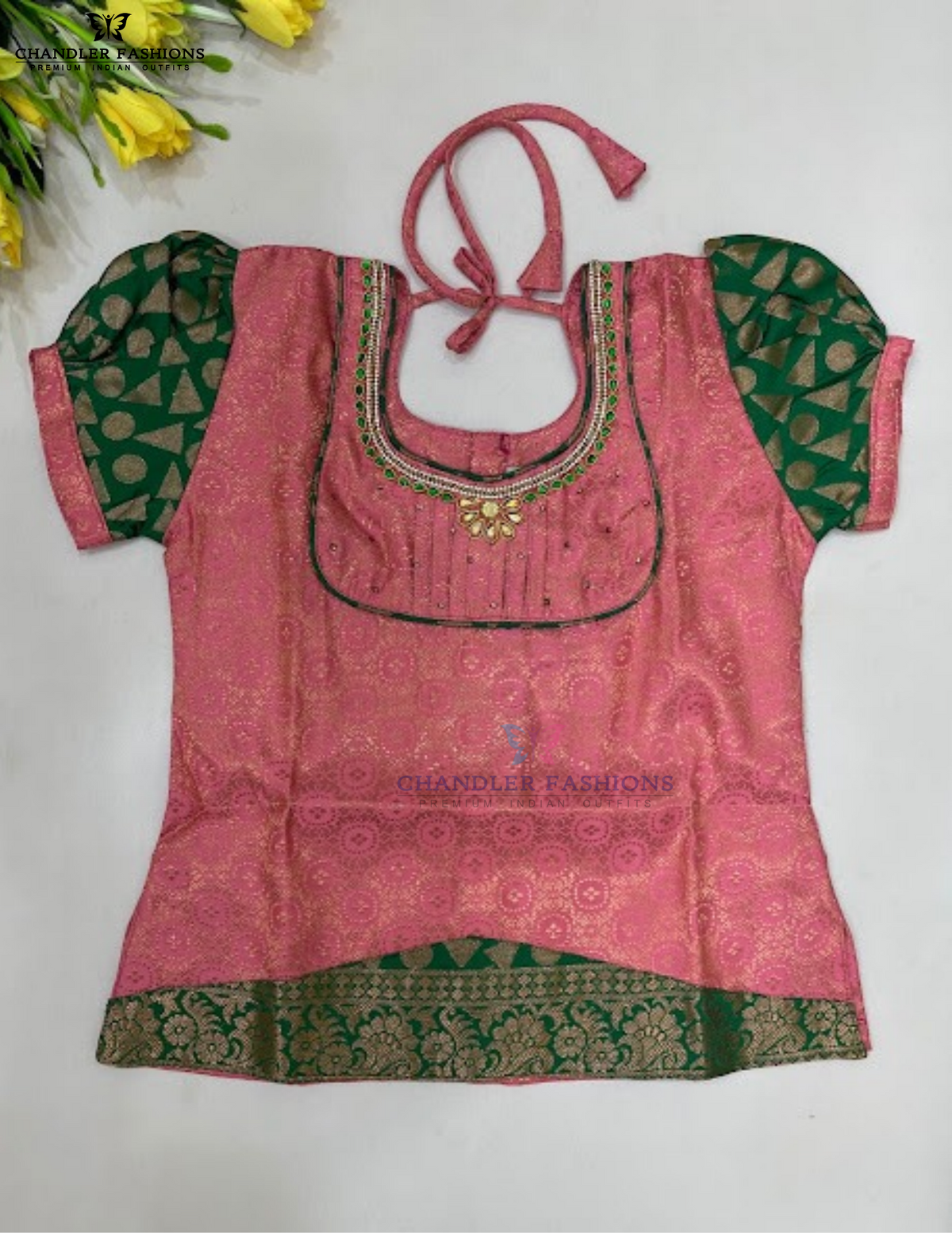 Pink and Green Color With Stone And Zari Work Langa Sets In Tempe