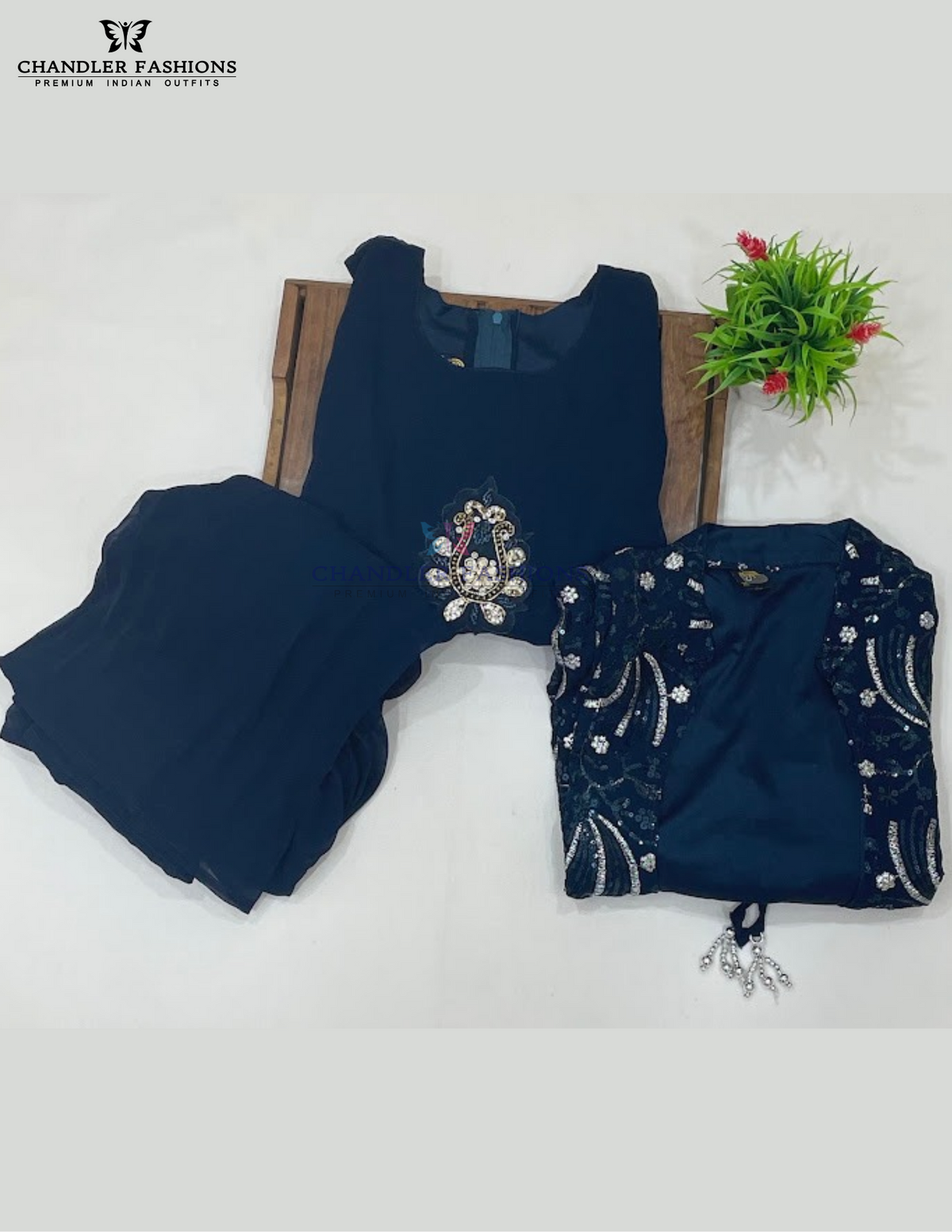 Teal Blue Color Georgette Palazzo Suits With Embroidery And Sequins Work In USA