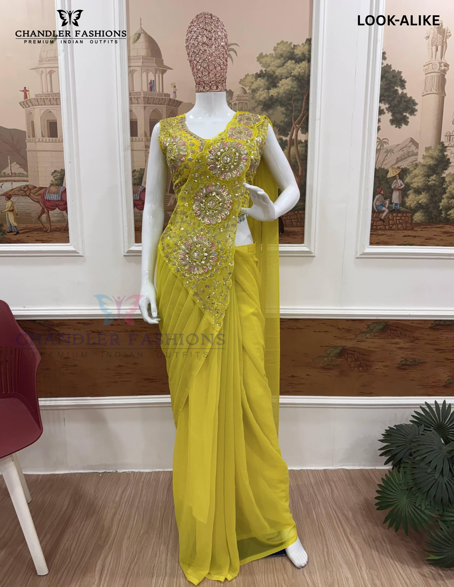 Lime Green Color Georgette Ready To Wear Saree In Prescott