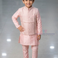 Pretty Peach Color Silk With Self Design Sherwani Suits With Jacket For Boys