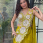 Lime Green Color Georgette With Embroidery Work Saree In USA