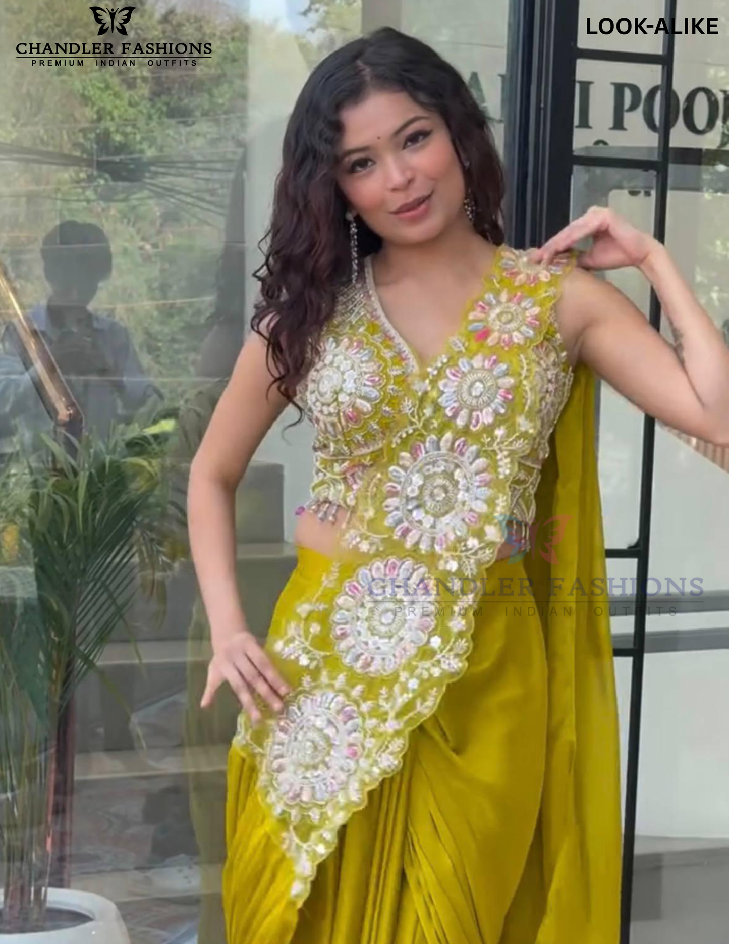 Lime Green Color Georgette With Embroidery Work Saree In USA