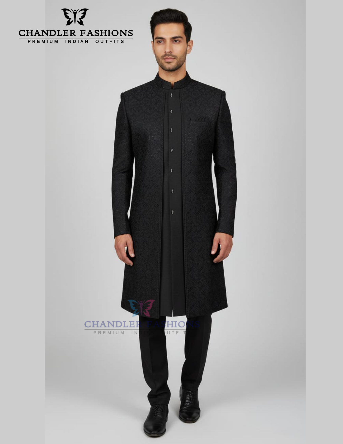 Fantabulous Black Color Silk With Embroidery And Sequins Work Sherwani Suit For Men - PREMIUM QUALITY