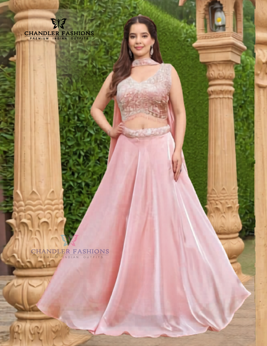 Elegant Light Pink Color Organza With Sequins And Embroidery Work Kehenga Choli For Women
