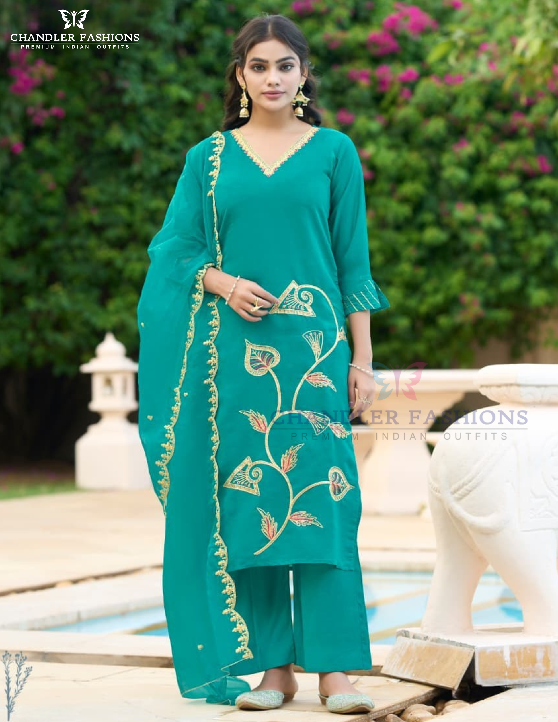 Elegant Bluish Green Color Rayon With Sequins And Thread Work Salwar Suits With Dupatta