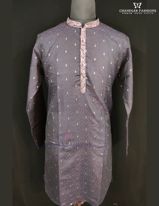 Stunning Purple Color Pure Banarasi With Zari Work Kuruta Sutis For Men