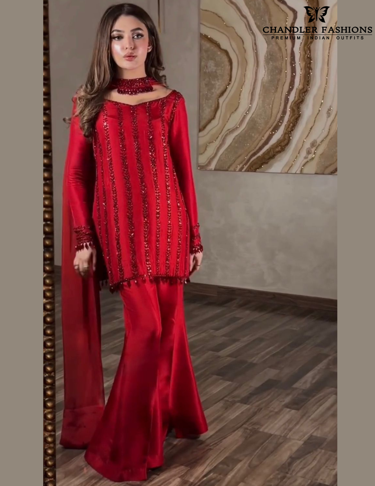 Stunning Red Color Rangoli Silk And Palazzo Suit Embroidery Work And Matching Dupatta Near Me