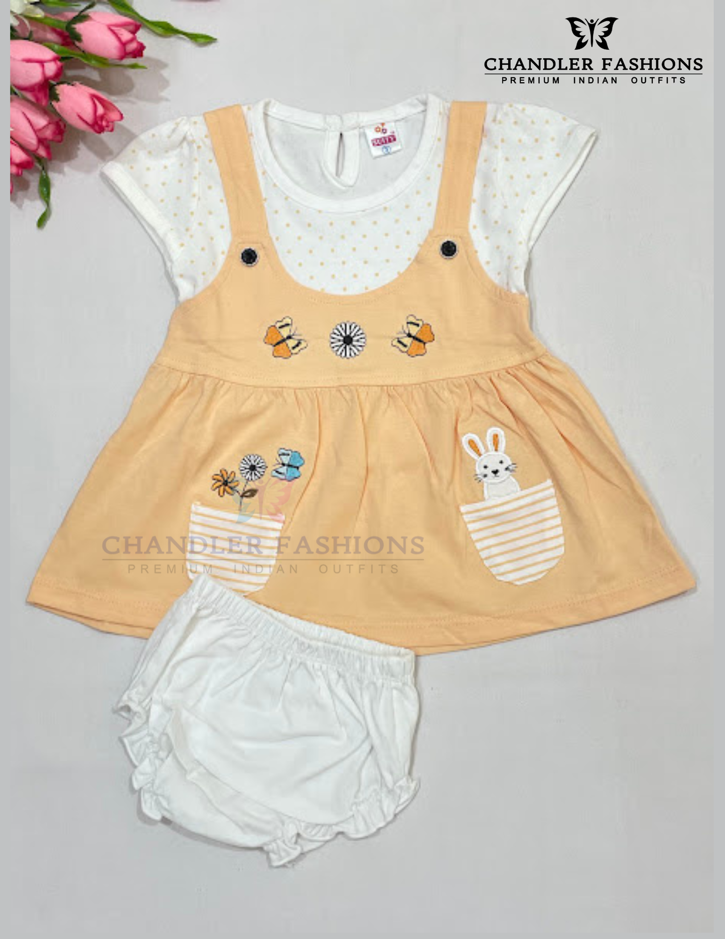 Wonderful Light Orange Color Cotton Frock For Girls
